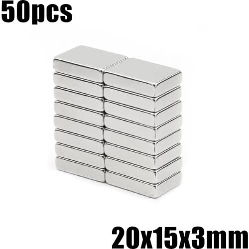 50pcs 20x15x3 Neodymium Magnet 20*15*3 mm N35 NdFeB Block Super Powerful Strong Permanent Magnetic imanes Block