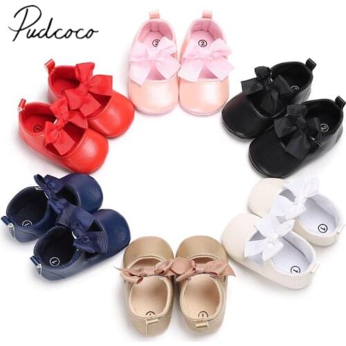 2018 Brand New Toddler Infant Newborn Baby Girls Sneakers Bow Non-slip Crib Bow Shoes Soft Sole Party Prewalkers PU Shoes 0-18M