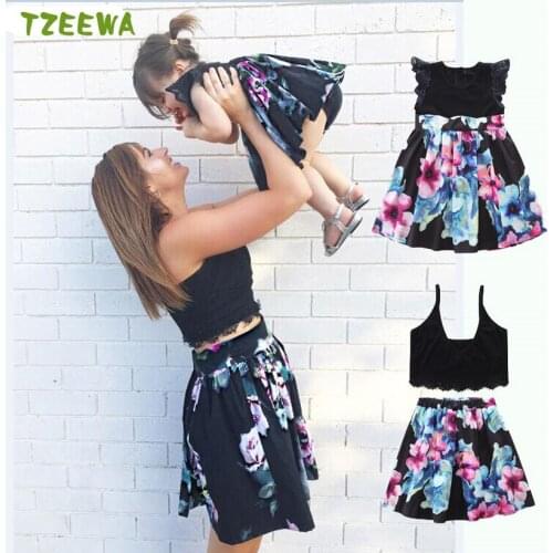 2020 New Mother And Daughter Dress Summer Floral Woman Girls Party Dresses Family Match Clothes Mom And Me Dress