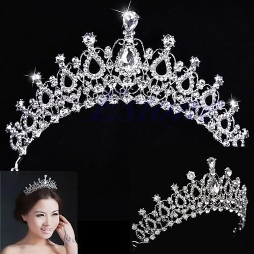 Stunning New Wedding Bridal Princess Crystal Prom Hair Tiara Crown Veil Headband -W128