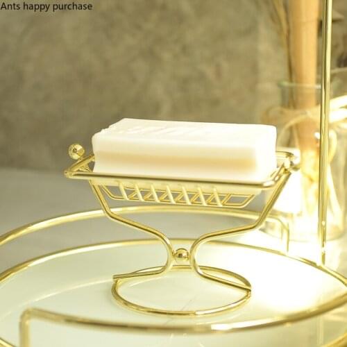 Golden Metal Soap Dish Soap Box Drain Rack Storage Rack Bathroom Supplies Desktop Shelf Soap Holder Home Decoration Accessories