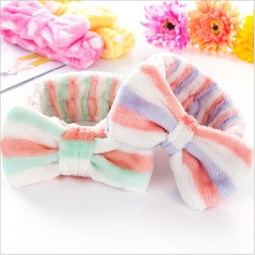 Lovely Big Color Bow Dot Striped Soft Shower Hair Band Wrap Headband Bathing Makeup Special Cute Cotton Headband
