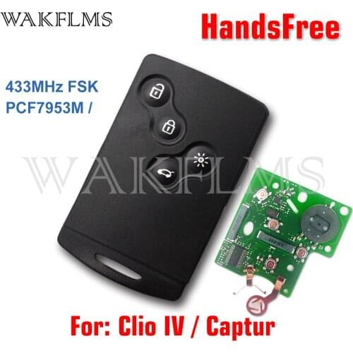 4 Buttons 433MHz PCF7953 Chip Passive Keyless Go / Entry Remote Car Key For Renault Clio IV Clio 4 2009-2017 Captur HandsFree