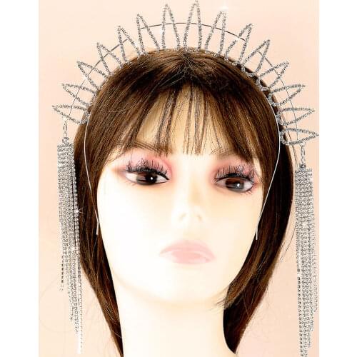 Luxury Rhinestone long tassel hair hoop Wedding Bridal headdress ladies shiny crystal headdress headband crown headdress gift
