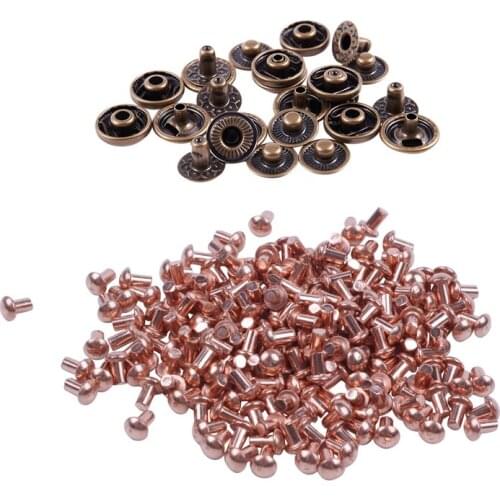 SHGO HOT-Metal Snap Fasteners Press Studs Buttons 11.5mm 6 Sets with 200 Pcs 5/64 x 1/8 Inch Round Head Copper Solid Rivets