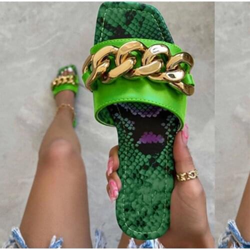 MCCKLE Summer Women Slippers Square Toe Serpentine Chain Sandals Female Outdoor Causal Slides Flat Shoes Ladies Footwear New