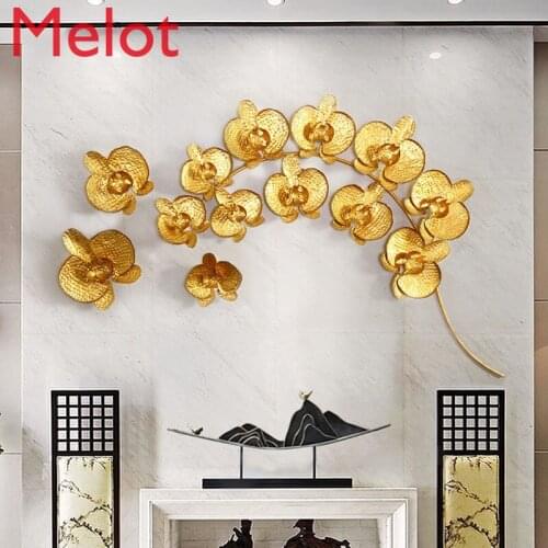 Modern Creative 3D Wrought Iron Gold Magnolia Crafts Restaurant Wall Decoration Ornament Home Sofa Background Mural Wall Sticker