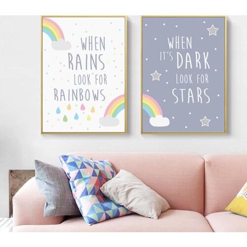 Modern Raibown Stars Quotes Nursery Wall Art Pictures Canvas Paintings Posters Prints Baby Kids Room Home Decorative NO FRAME