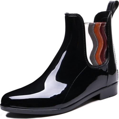 TONGPU Womens Ankle Rain Boots Waterproof Glossy Surface Simple Design Rain Shoes 209-605