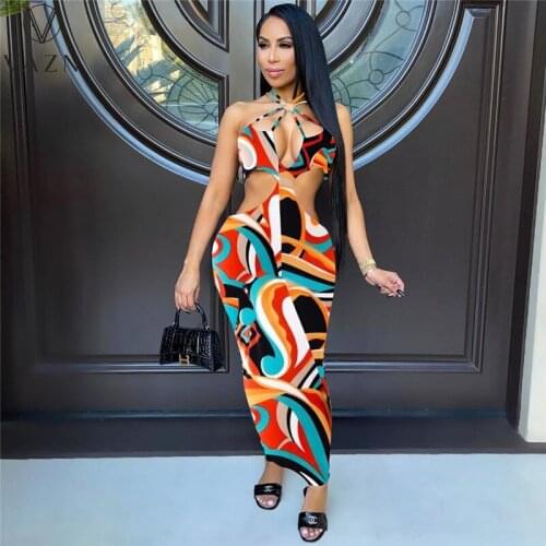 VAZN Striped Backless Maxi Dresses New Arrival Summer Sleeveless Party Beach Print Long Dress Casual Sundress