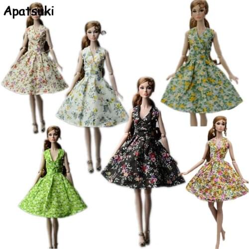6pcs/lot Fashion Countryside Flower Floral Dress For Barbie Doll Clothes Party Gown Evening Dresses For Barbie Doll Outfits