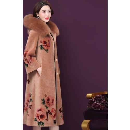 Fox imitation High-quality Womens Fur Coat 2021 New Winter Warm Hooded Fashion Printed Large size Women Fur Coat JK113