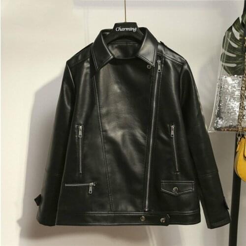 Pu Size Womens Plus Leather Coat Female Spring Autumn Oversize Casual Motorcycle Jacket B257 KJ5256