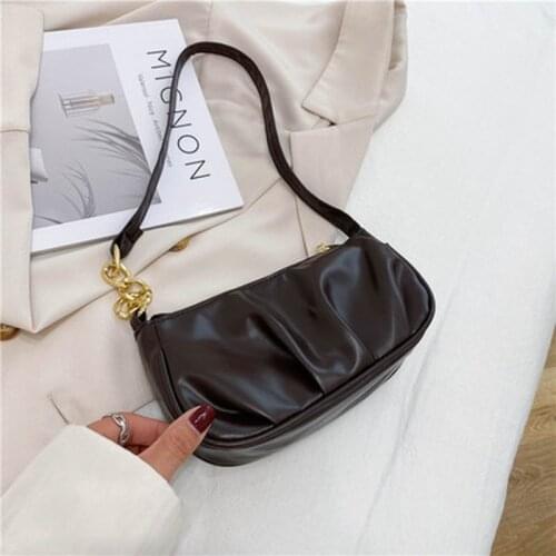 Female Leather Solid Color Chain Handbag Retro Casual Women Totes Shoulder Bags Fashion Exquisite Shopping Bag 2021 Summer