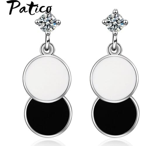 Top Vendeur Fashion 925 Sterling Silver Earrings Big Round Geometric For Women Dangle Earrings Cubic Zircon Drop Earrings