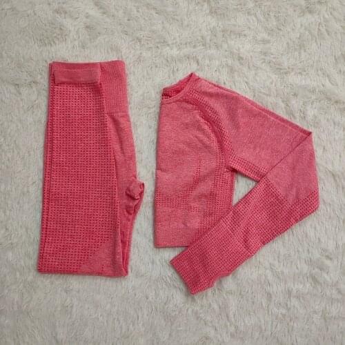 Women Seamless Yoga Set Workout Clothes Long Sleeve Gym Crop Top High Waist Leggings Fitness Breathable Soft Sports Wear Suit