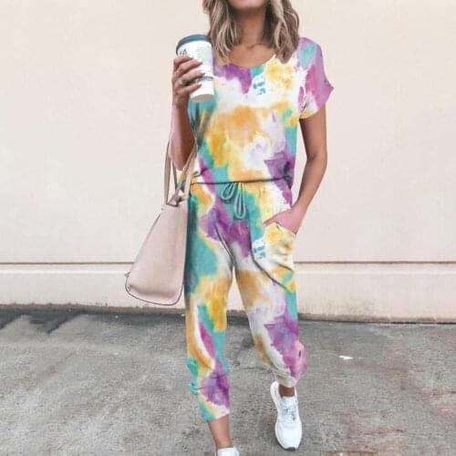 2pc WomenS Tracksuit Gradient Printing Woman Set Short Sleeve Trousers Sweatshirt Women Round Neck Casual Fashion Sports Suit