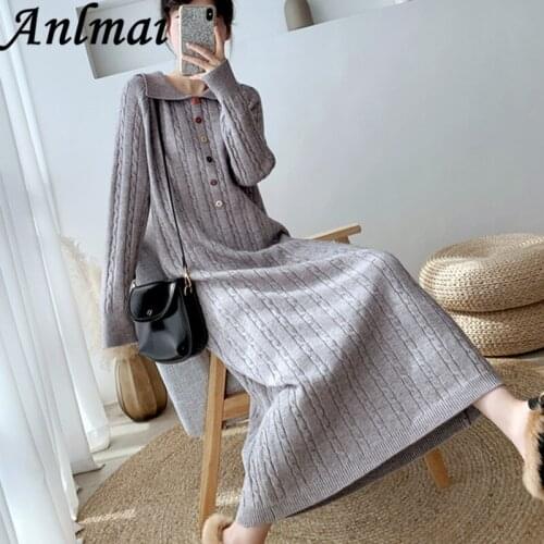 Women New Autumn Winter Mid Knitted Sweater Dresses Female Loose Straight Solid Pullover Clothes Thick Warm Vestidos