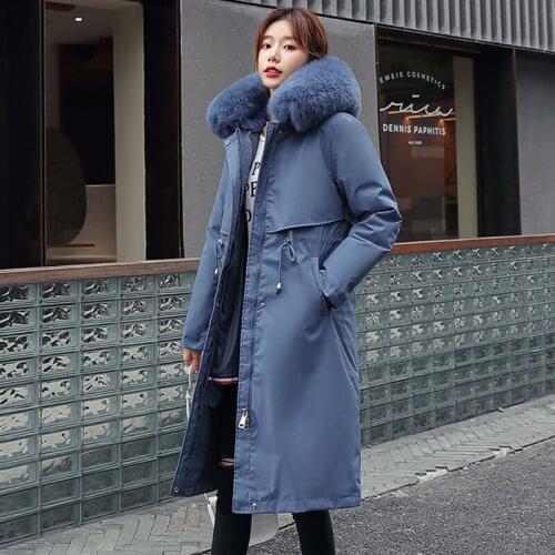 Winter Thick Woman X-Long Parkas Fur Hooded Casual Warm Cotton Padded Jacket for Female Plus Size Wool Liner Detachable Coat