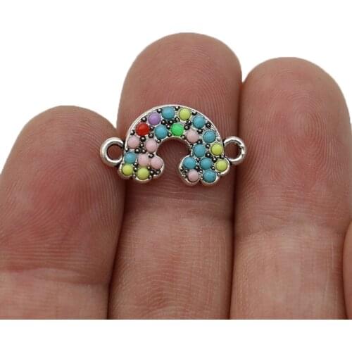 10PCS Colorful Crystal Silver Plated Rainbow Connectors for Jewelry Making Bracelet Findings DIY Accessories 20x12mm