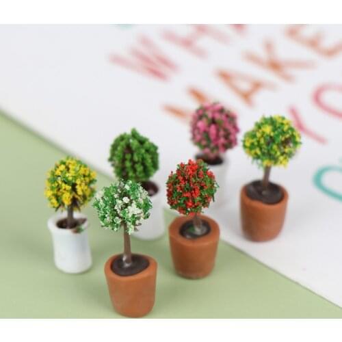 4Pcs 1:12 Dollhouse Miniature Potted Plants Tree Potted Green Plant Home Decor Dollhouse Accessories