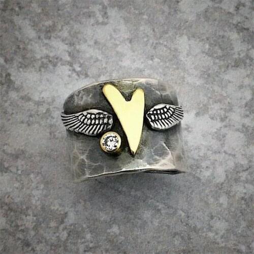 Antique Womens Feather Heart Ring Women Men Crystal Ring Engagement Wedding Ring Fashion Party Jewelry Gifts Statement Ring