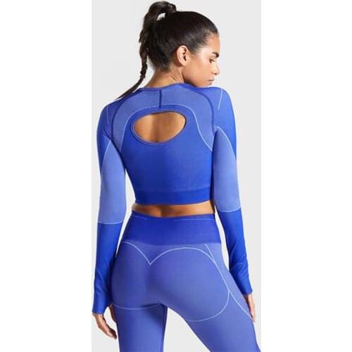 Hollow Out Yoga Suit 2 Piece Sports Shirts Crop Top Seamless Leggings Sport Set Gym Clothes Fitness Tracksuit Workout Set Femme