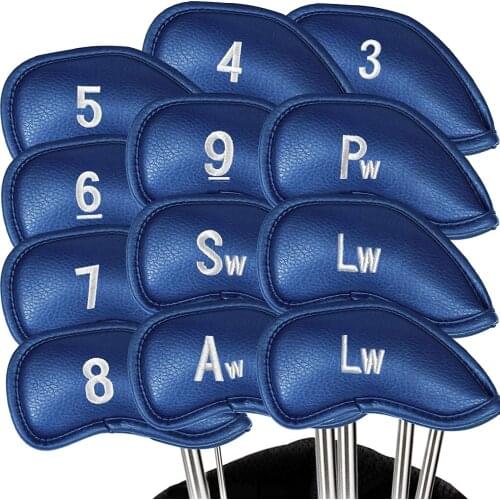 12Pcs Portable Set Golf Club Cover PU Leather Waterproof Double Sided Putter Iron Head Covers Protector Headovers Drop Shipping