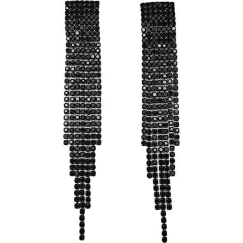 Irregular Rhinestone Black Tassel Earrings Luxury Dangle Earrings Crystal Long Drop Earrings for Women Fashion Jewelry 2018 Gift