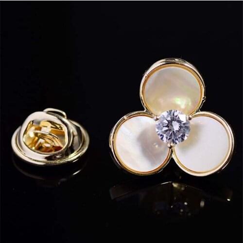 Elegant Simple Mini Crystal Zircon Flower Collar Brooch Fashion Women Men Shirt Shell Lapel Pin Wedding Accessories Jewelry Gift