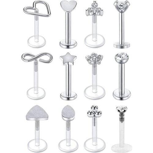 Forward Helix Earring Cartilage Tragus Stud Stainless Steel Clear Flexible Lip Rings Labret Studs Monroe Piercing Jewelry