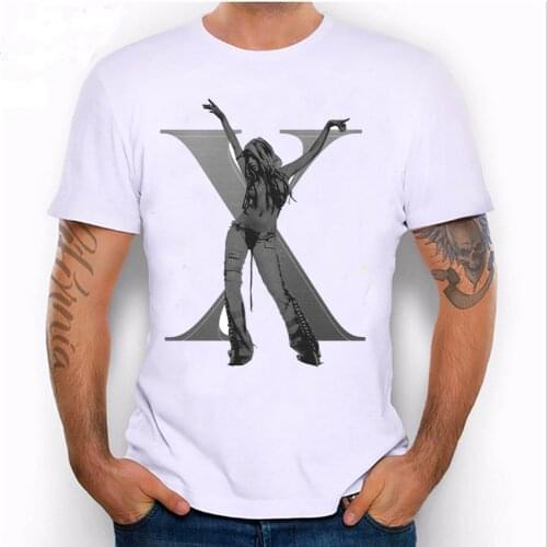 Harajuku Design Mens Short Sleeve Christina Aguilera Stripped X T-Shirt Super Sexy Star Shirts Casual Tops New Hipster Boy Tees