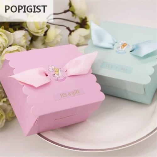 Boy/Girl Candy Boxes for Christening Baby Shower Birthday Event Party Supplies Wrap Holders with Ribbon