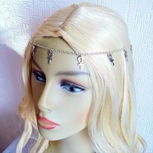 Gothic Ankh Cross Ornament Headband Hair Accessories for Women White Gold Color Retro Vintage Wizard Head Chain Hair Jewelry