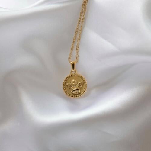 Joolim PVD Plated Round Angel Stainless Steel Necklace Trendy Jewelry