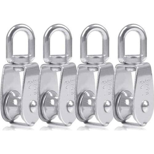 Hot 4PCS Single Pulley Block M15 Stainless Steel Small Pulley Roller For Rope Cord in Outdoor 360°Swivel Silver Pulley