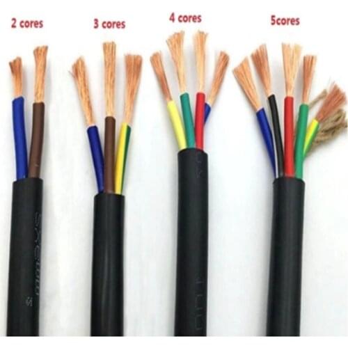 6MM2 RVV 2/3/4/5 Cores Pins Copper Wire Conductor Electric RVV Cable Black
