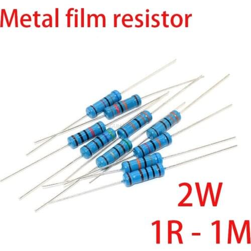 20pcs 2W Metal film resistor 5 color ring 1% 1R - 1M 1R 22R 47R 100R 220R 470R 1K 10K 22K 100K 220K 10 22 47 100 220 470 ohm