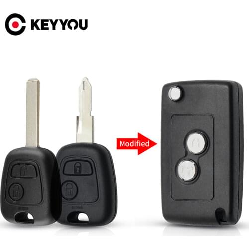 KEYYOU 2 BTN Modified Flip Remote Car key Shell For Citroen C1 C2 C3 C4 Picasso Xsara Peugeot 206 306 307 107 207 407 Partner