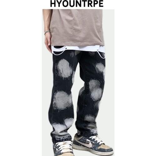 Fashion Irregular Tie-dyed Denim Jean Pants Mens High Street Straight Trousers Hip Hop Streetwear New Casual Loose Jeans Joggers