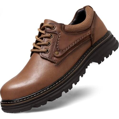 High Quality Mens Casual Genuine Leather Shoes Outdoor Platform Non-slip Anti-pierce Work Safety Comfy Hiking Tooling Sneakers