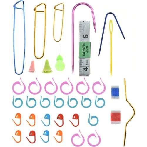 40pcs DIY Craft Tool Set Aluminum Safty Pinks Tape Plastic Knitting Needles Stitch Markers Sewing Tools Accessories