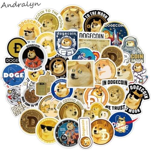 10/50Pcs/pack dogecoin cartoon Virtual currency sticker For Laptop Skateboard Luggage Refrigerator Notebook Helmet Phone Cartoon
