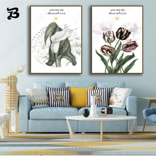 Canvas Painting Wall Art Nordic Style Simple Painting Rose Lily Flowers Plants for Living Room Corridor Office Home Decoration