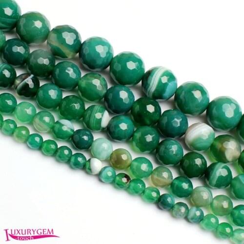 Natural Green Agates Stone Loose Beads High Quality 4/6/8/10/12/14mm Banded Faceted Round DIY Bracelet Jewelry Accessories wj330