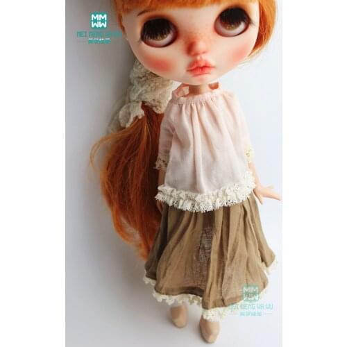 1PCS Blyth Doll Clothes fashion Pink shirt + khaki lace skirt for Blyth Azone 1/6 doll accessories