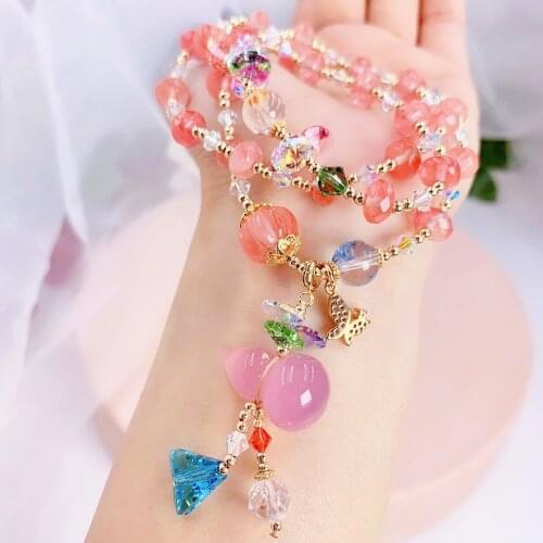 Original watermelon crystal multi-layer bracelets for women girls Austrian Crystal Chalcedony Gourd Tassel Pendant Jewelry