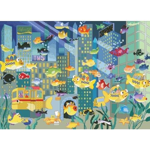 Fish city cross stitch package flowers 18ct 14ct 11ct cloth cotton thread embroidery DIY handmade needlework