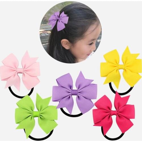 Candy colour girl Bow-Knot Grosgrain Ribbon hair ring female rubber band elastic hair Bands Bows Girls Headware