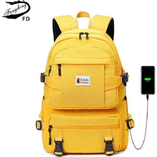 Fengdong fashion yellow backpack children school bags for girls waterproof oxford large school backpack for teenagers schoolbag